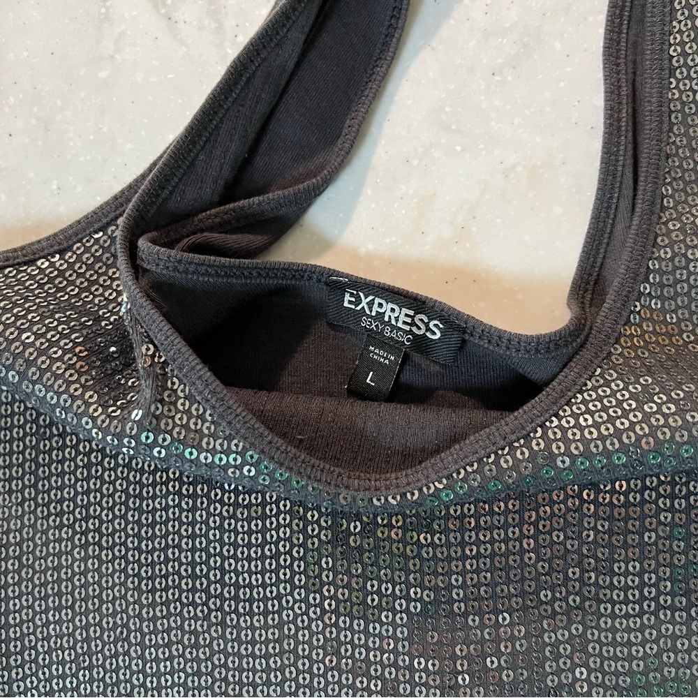 Express Sexy Basic Charcoal Grey Sequined Tank Si… - image 4